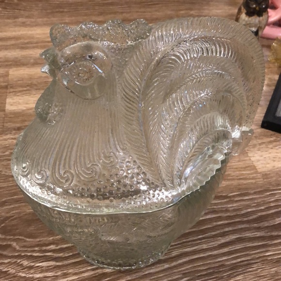 Vintage Accents Vintage Large Clear Pressed Glass Rooster Candy Dish Poshmark